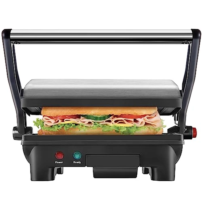 Chefman Electric Panini Press Grill and Gourmet Sandwich Maker w/ Non-Stick Coated Plates, Opens 180 Degrees to Fit Any Type or Size Food, Dishwasher Safe Removable Drip Tray, Stainless Steel/Black by Chefman - Used - Acceptable condition - CA$26.83