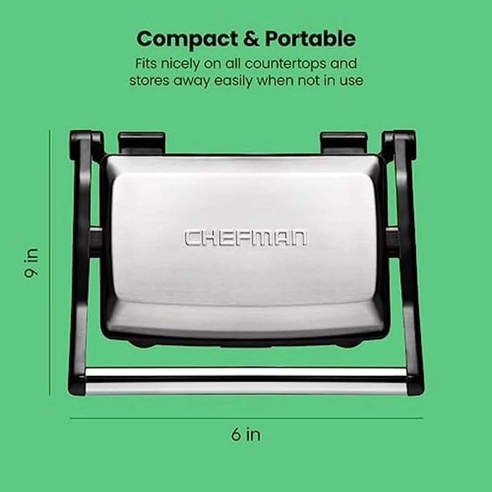 Chefman Electric Panini Press Grill and Gourmet Sandwich Maker w/ Non-Stick Coated Plates, Opens 180 Degrees to Fit Any Type or Size Food, Dishwasher Safe Removable Drip Tray, Stainless Steel/Black by Chefman - Image 8