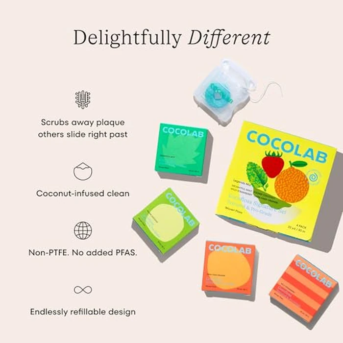 Cocofloss Expanding Woven Dental Floss by Cocolab, Waxed Tooth Floss for Daily Oral Care, Coconut Oil Infused, Vegan, for Adults and Kids, Signature Set, 4 Pack by Cocolab - Image 2