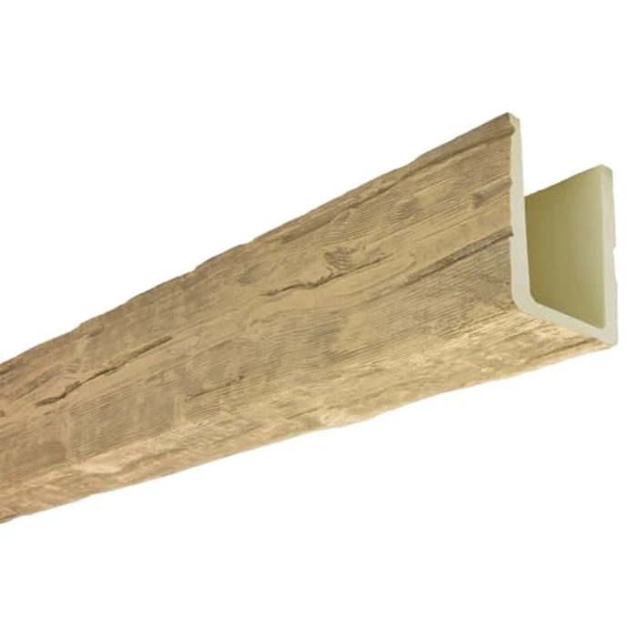 Heritage Timber Salvaged Timber Faux Wood Beam, 3-Sided (U-Beam), 3 1/2"W x 3 1/2"H x 72"L, Natural White Oak Finish by Ekena Millwork - Image 5