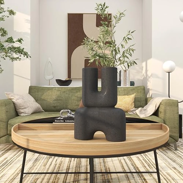 Deco 79 Ceramic Abstract Dual Opening U-Shaped Vase with Glossy Speckled Texture, 11" x 4" x 15", Black by Deco 79 - Image 9