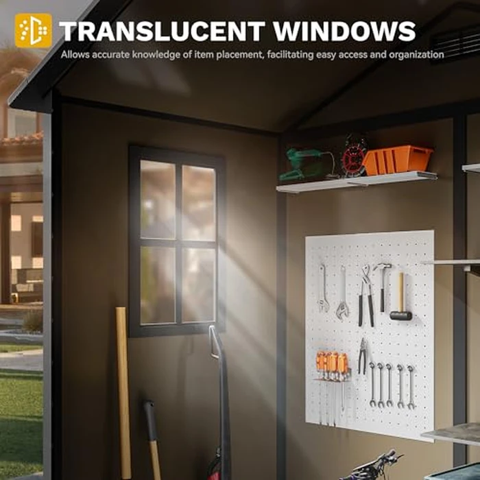 DWVO 6x4 FT Resin Storage Shed with Floor, Outdoor Storage Shed with Lockable Door, Window and Vents, Waterproof Plastic Tool Storage for Garden, Backyard, Patio, Lawn, Brown by DWVO - Image 5