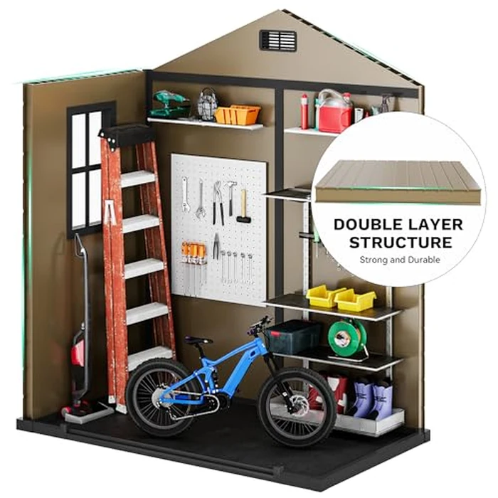 DWVO 6x4 FT Resin Storage Shed with Floor, Outdoor Storage Shed with Lockable Door, Window and Vents, Waterproof Plastic Tool Storage for Garden, Backyard, Patio, Lawn, Brown by DWVO - Image 6