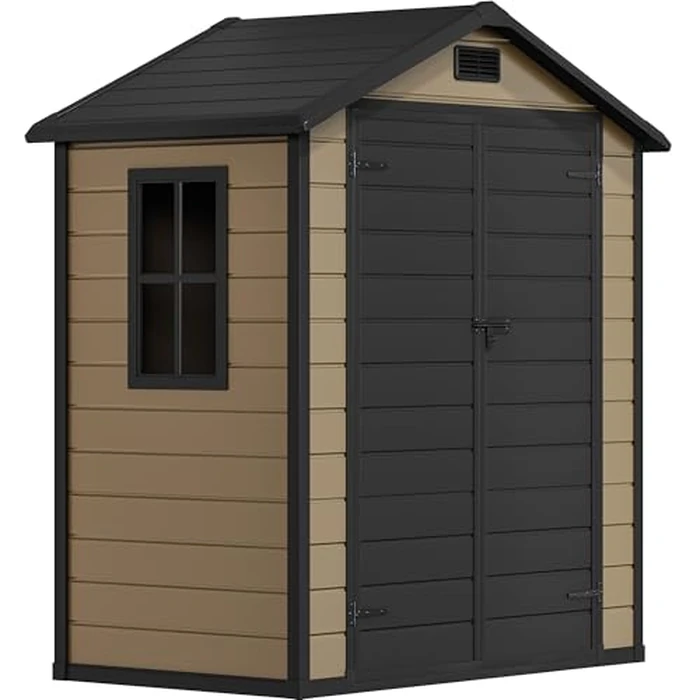 DWVO 6x4 FT Resin Storage Shed with Floor, Outdoor Storage Shed with Lockable Door, Window and Vents, Waterproof Plastic Tool Storage for Garden, Backyard, Patio, Lawn, Brown by DWVO - Image 8