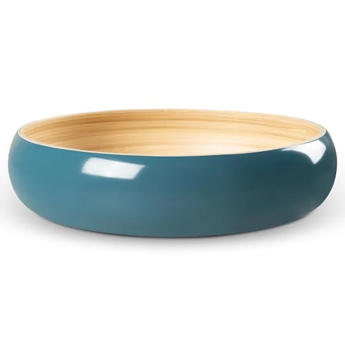 LEXA Bamboo Fruit Bowl for Kitchen Counter, 12 Inch Large & Round, Artisan Lacquered Wooden Fruit Bowl or Candy Bowl, Handcrafted Bamboo Fruit Basket for Kitchen & Home Decor (Navy Blue) by LEXA - Used - Acceptable condition - CA$20.30