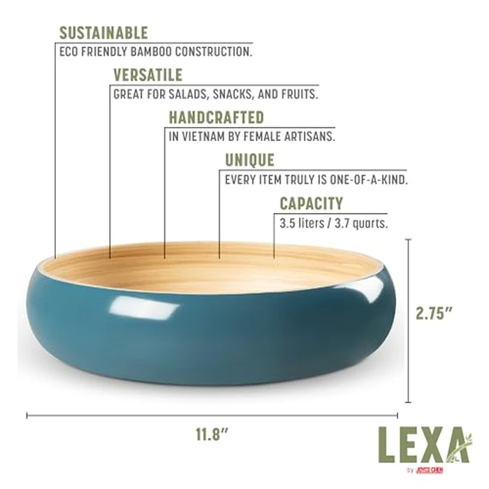 LEXA Bamboo Fruit Bowl for Kitchen Counter, 12 Inch Large & Round, Artisan Lacquered Wooden Fruit Bowl or Candy Bowl, Handcrafted Bamboo Fruit Basket for Kitchen & Home Decor (Navy Blue) by LEXA - Image 3
