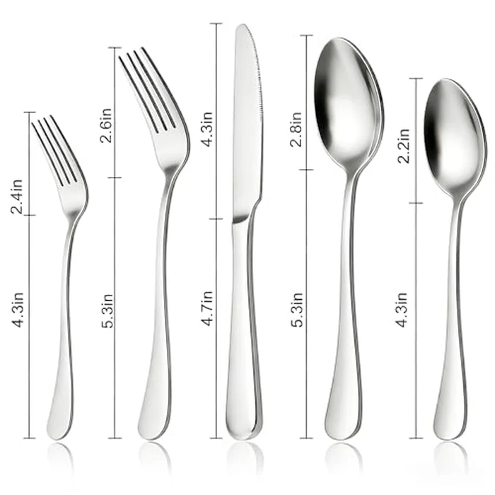 60-Piece Silverware Set, ASKSCICI Stainless Steel Flatware Service for 12, Tableware Cutlery Include Knife/Fork/Spoon, Beading Eating Utensil for Home, Mirror Polished, Dishwasher Safe by ASKSCICI - Image 2
