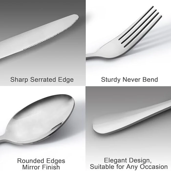 60-Piece Silverware Set, ASKSCICI Stainless Steel Flatware Service for 12, Tableware Cutlery Include Knife/Fork/Spoon, Beading Eating Utensil for Home, Mirror Polished, Dishwasher Safe by ASKSCICI - Image 5