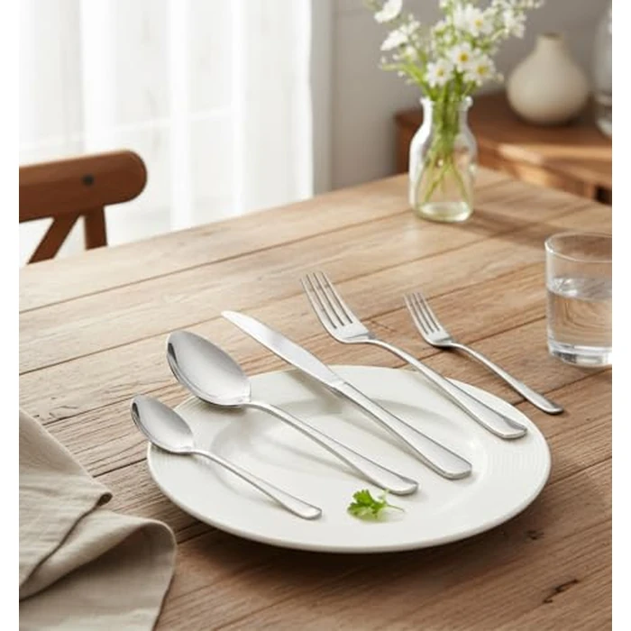 60-Piece Silverware Set, ASKSCICI Stainless Steel Flatware Service for 12, Tableware Cutlery Include Knife/Fork/Spoon, Beading Eating Utensil for Home, Mirror Polished, Dishwasher Safe by ASKSCICI - Image 9