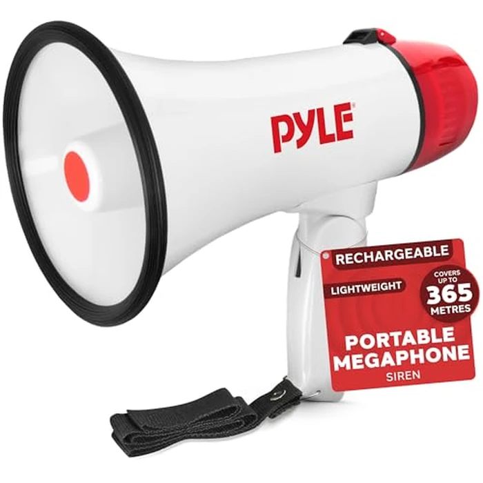 Pyle Megaphone Speaker PA Bullhorn - 20 Watts & Adjustable Vol Control w/ Built-in Siren & 800 Yard Range for Football, Baseball, Hockey, Cheerleading Fans & Coaches or for Safety Drills - White by Pyle - Image 1