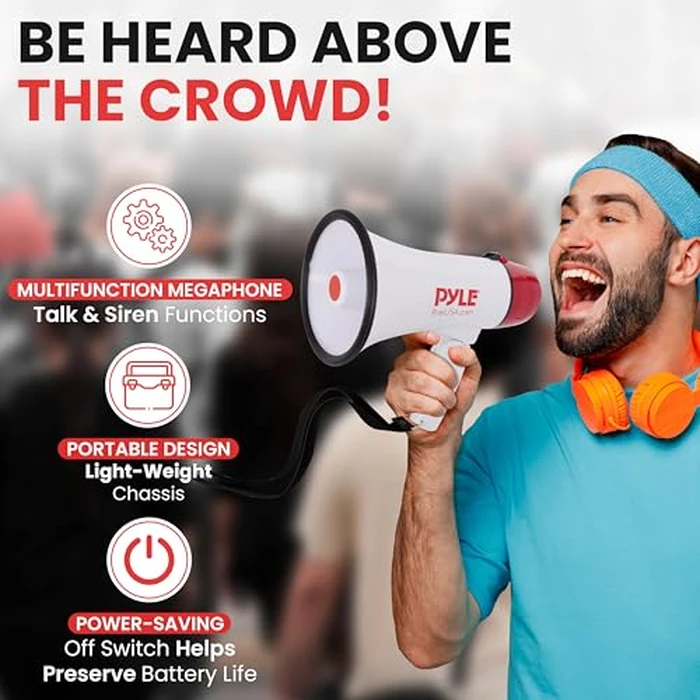 Pyle Megaphone Speaker PA Bullhorn - 20 Watts & Adjustable Vol Control w/ Built-in Siren & 800 Yard Range for Football, Baseball, Hockey, Cheerleading Fans & Coaches or for Safety Drills - White by Pyle - Image 2