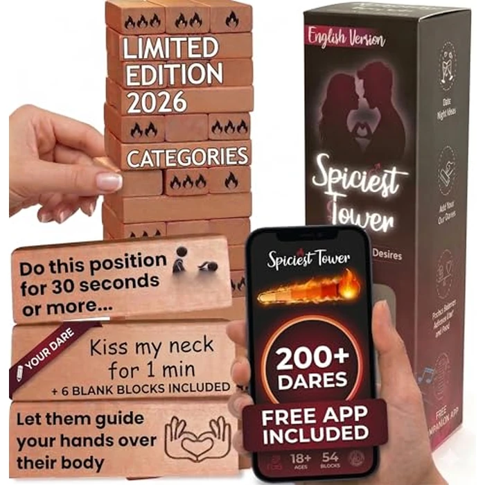 54 Sex Games & Couples Games - Spiciest Tower to play with Sex Toys for Adults - Relationships - Exciting, Pleasing & Funny Challenges - Date Night Couples Games - Valentine's Day Gift Naughty by The Sensual Lab - Image 1