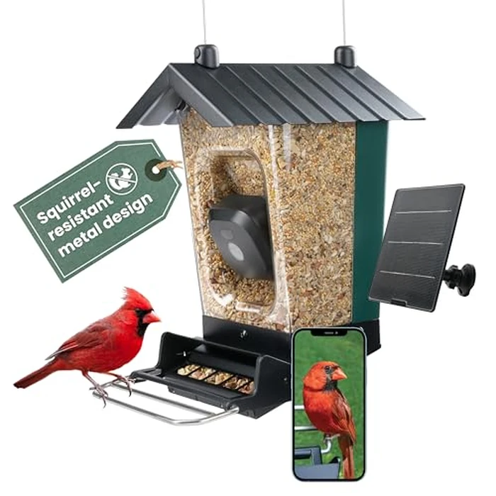 Perky-Pet Solar Powered Smart Bird Feeder with Camera - Squirrel-Resistant, 3.2L Capacity, Motion Activated 1080p HD WiFi Live Stream Camera, SPCAM, SPCAMSLR - Camera Feeder Gift Idea, Forest Green by Perky-Pet - Image 1