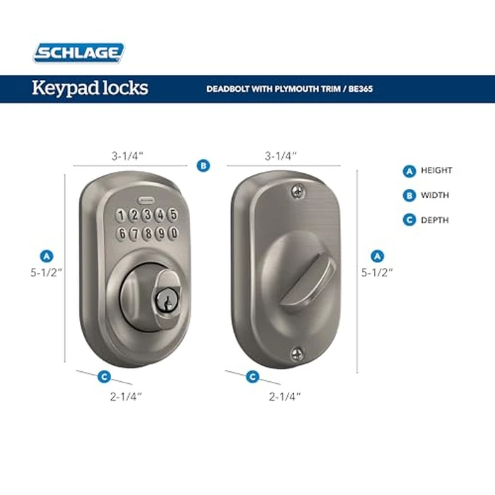 Schlage Plymouth Electronic Keypad Deadbolt Lock, Keyless Front Door Entry, Mechanical Key Backup Included, Matte Black, BE365 PLY 622 by SCHLAGE - Image 3