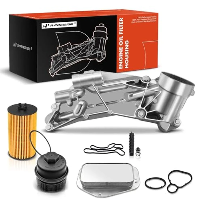 A-Premium Engine Oil Cooler and Oil Filter Assembly Adapter w/Gaskets w/Cap Compatible with Chevy, Pontiac, Saturn Vehicles - 1.6L 1.8L - Cruze, Malibu, G3, Aveo, Astra - Replaces 55353323, 93186324 by A-premium - Image 1