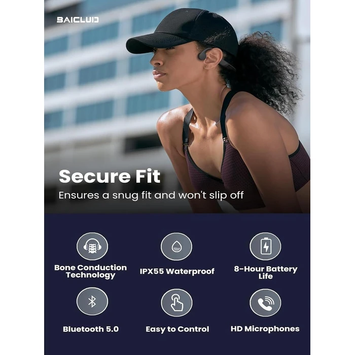 BAICLUD Bone Conduction Headphones 2024 Upgrade Open-Ear Wireless - Black by BAICLUD - Image 3