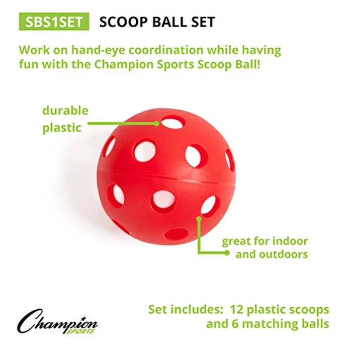 Champion Sports Scoop Ball Set, Plastic, Assorted Colors, 2 Scoops,1 Ball/set, 6/set by Champion Sports - Image 3