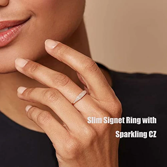 PLOMFOV 14K Silver Plate Stacking Rings Set for Women V Opal Flower CZ Rings Simple Thumb Thin Stackable Rings Silver Statement Rings Plain Band Silver 6 by PLOMFOV - Image 2