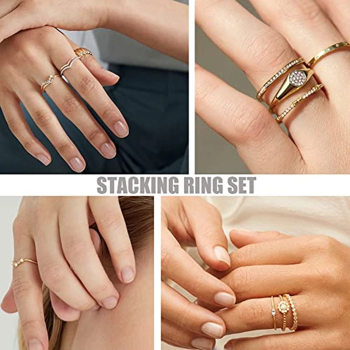 PLOMFOV 14K Silver Plate Stacking Rings Set for Women V Opal Flower CZ Rings Simple Thumb Thin Stackable Rings Silver Statement Rings Plain Band Silver 6 by PLOMFOV - Image 5