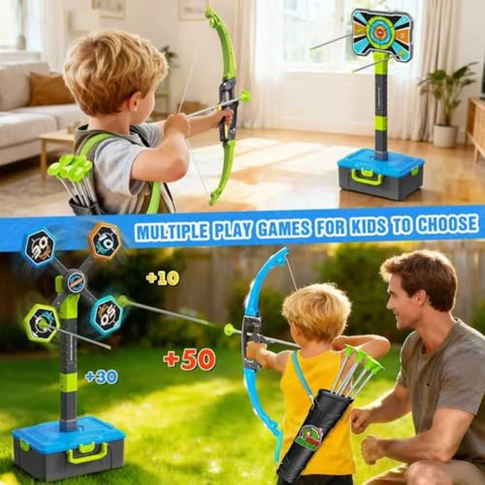 2 Pack Bow and Arrow Toy for kids 5 6 7 8 9 10,LED Light-Up Bows Archery Set with 12 Suction Cup Arrows, 4 Fun Targets ,2 Quivers & Storage Box ,Indoor Outdoor Sport Game Gifts for Boys Girls 4-8 8-12 by polokping - Image 4