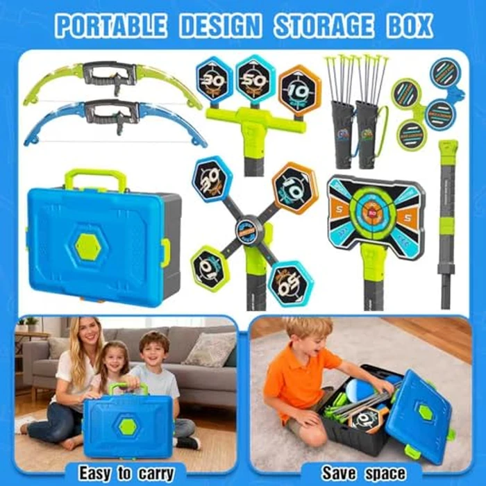 2 Pack Bow and Arrow Toy for kids 5 6 7 8 9 10,LED Light-Up Bows Archery Set with 12 Suction Cup Arrows, 4 Fun Targets ,2 Quivers & Storage Box ,Indoor Outdoor Sport Game Gifts for Boys Girls 4-8 8-12 by polokping - Image 5