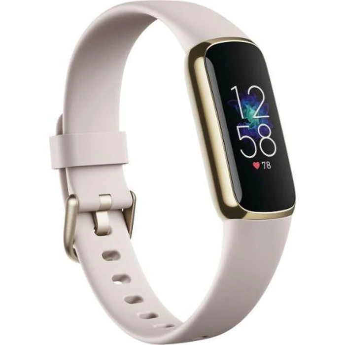 Fitbit Luxe Fitness + Wellness Tracker - 20mm - Soft Gold Stainless Steel Case with Lunar White Silicone Classic Band - Small Size by Fitbit - Image 2