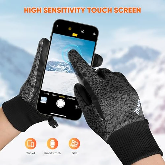 ihuan Winter Waterproof Gloves Cold Weather - Snow Ski Windproof for Men Women, Warm Touchscreen Thermal for Running Cycling by ihuan - Image 4