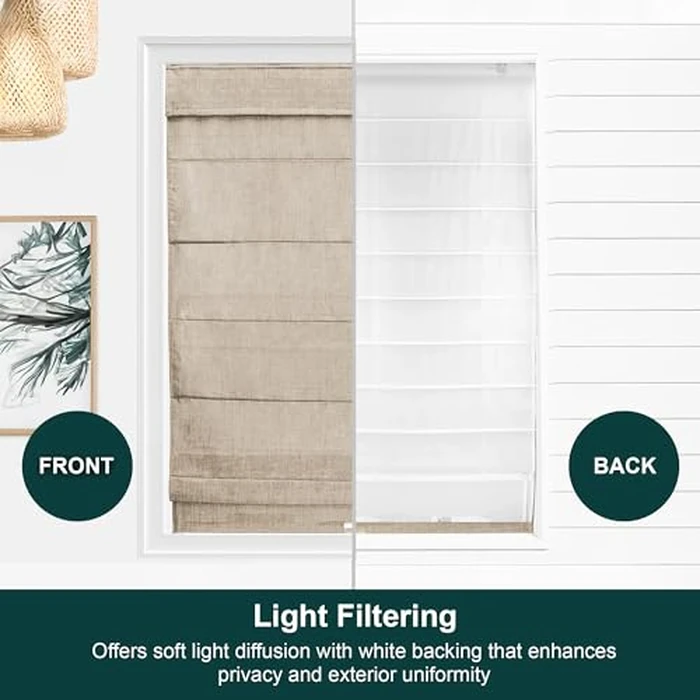 CHICOLOGY Roman Shades for Windows, Window Treatments, Roman Shades, Roman Window Shades, Room Darkening Shades, Window Shades, 30" W X 64" H, Belgian Flax (Privacy & Light Filtering) by Chicology - Image 4