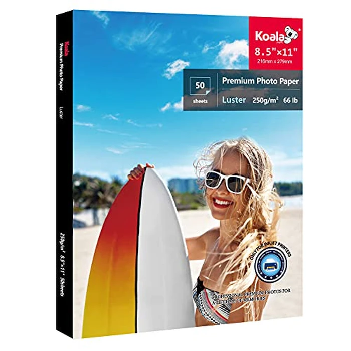 Koala Premium Photo Paper 8.5 x 11 in Luster Photo Printer Paper for Inkjet Printer Water-Resistant Soft Gloss 66lb 50 Sheets by KOALA PAPER - Image 1