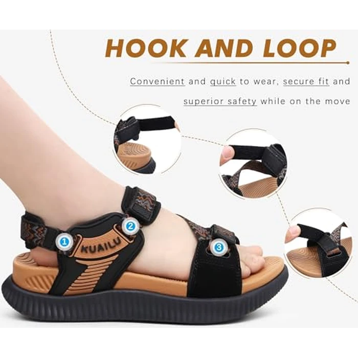 KuaiLu Walking Orthopedic Sandals Womens Comfortable Arch Support Hiking Sandles Plantar Fasciitis Athletic Sport Recovery Cushion Summer Travel Outdoor Open Toe Water Sandals Black Khaki Size 7 by KuaiLu - Image 4