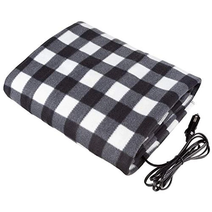 Heated Car Blanket - 12V Electric Travel Blanket for Car, Truck, SUV or RV - Portable Heated Throw for Road Trips, Camping or Winter Emergency Kit for Cold Weather Travel by Stalwart (Black Plaid) by Stalwart - Used - Acceptable condition - US$17.17