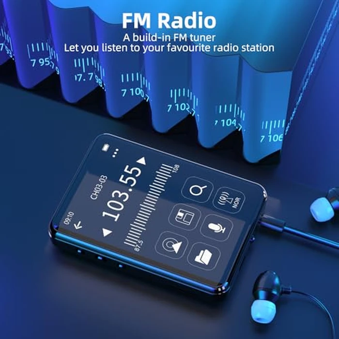 Tengsen MP3 Player with Bluetooth 5.3 - Portable Music Player with Speaker,FM Radio,E-Book,Shuffle/Repeat Play,Full Touch Screen MP3 Player for Meetings,Lectures,Fitness,SD Card Slot,64GB Blue by Tengsen - Image 6