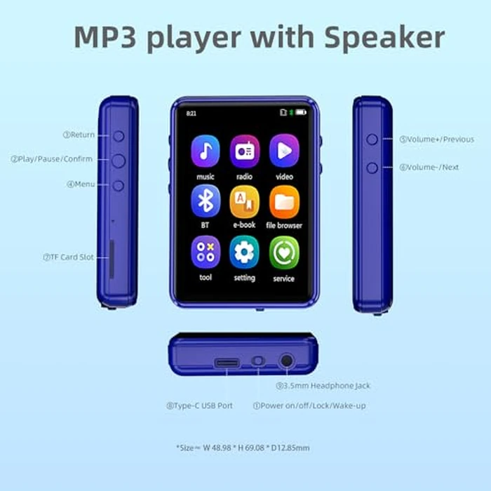 Tengsen MP3 Player with Bluetooth 5.3 - Portable Music Player with Speaker,FM Radio,E-Book,Shuffle/Repeat Play,Full Touch Screen MP3 Player for Meetings,Lectures,Fitness,SD Card Slot,64GB Blue by Tengsen - Image 7