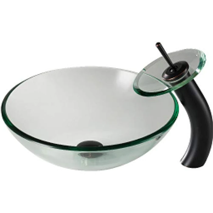 Kraus C-GV-101-12mm-10ORB Clear Glass Vessel Sink and Waterfall Faucet Oil Rubbed Bronze by Kraus - Used - Like New condition - CA$113.11