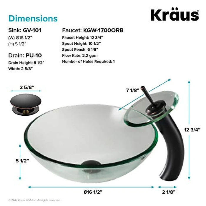 Kraus C-GV-101-12mm-10ORB Clear Glass Vessel Sink and Waterfall Faucet Oil Rubbed Bronze by Kraus - Image 3