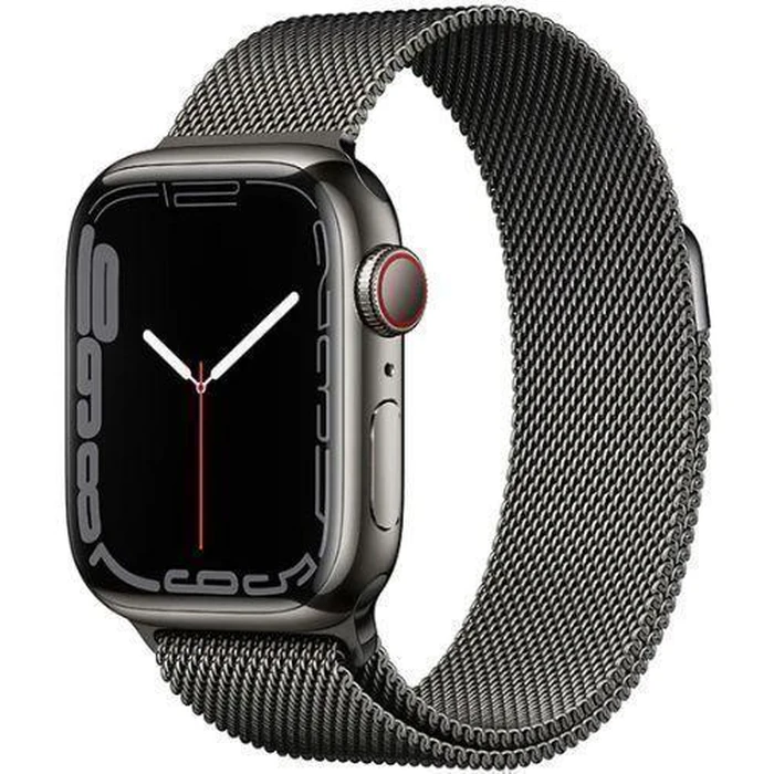 Apple Watch Series 7 (Cellular + GPS) - 32GB - 41mm - Graphite Stainless Steel Case with Graphite Rubber Milanese Loop Band by Apple - Image 1