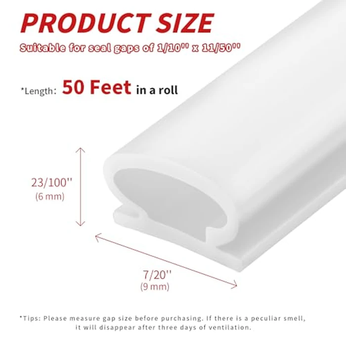 Fingwerk 50 Feet D-Shape Rubber Weather Stripping Door Seal Strip, Self-Adhesive Backing Door Weatherstripping for Door Frame Insulation Large Gap, Easy Cut to Size with Tailor Scissors(White) by Fingwerk - Image 5