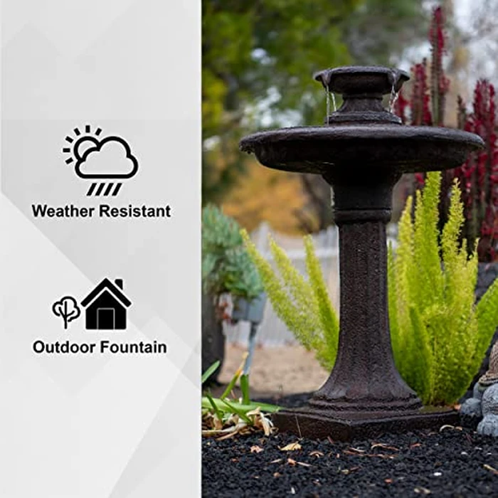 XBrand 28" Tiered Freestanding Classic Bird Bath Outdoor Water Fountain with Auto Shut-Off Pump, Brown by XBrand - Image 6