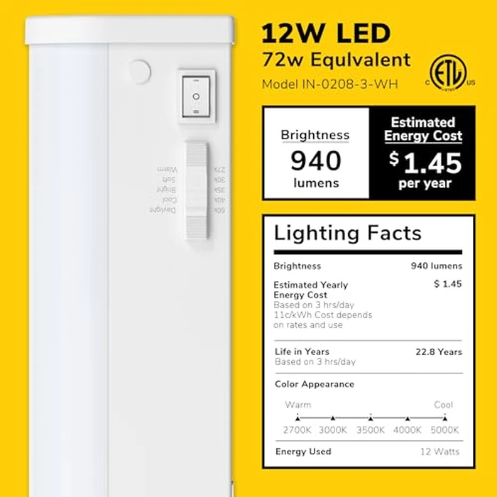 Inlight 24" LED Under Cabinet Lighting, 5 CCT Selectable 2700-5000 K, Dimmable, ETL-Listed, White Finished, IN-0208-3-WH by Inlight - Image 2
