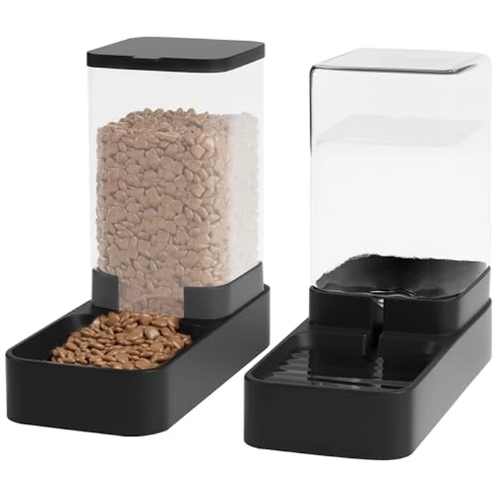 Wefeedy Automatic Cat Feeder and Water Dispenser in Set with Pet Food Bowl,Gravity Dog Waterer and Food Feeder for Small Medium Dog Cat Puppy Kitten Large Capacity(3.3L,Black) by Wefeedy - Image 1