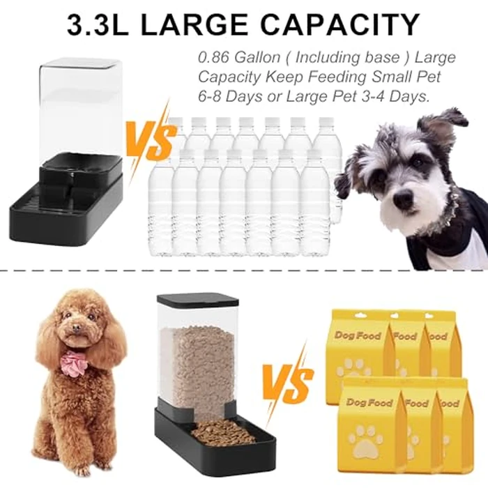 Wefeedy Automatic Cat Feeder and Water Dispenser in Set with Pet Food Bowl,Gravity Dog Waterer and Food Feeder for Small Medium Dog Cat Puppy Kitten Large Capacity(3.3L,Black) by Wefeedy - Image 3
