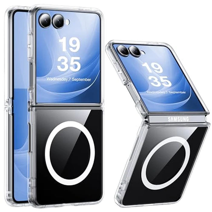 FNDMIL NO.1 Magnetic for Samsung Galaxy Z Flip 7 Case with MagSafe [Crystal Clear] [Anti-Yellowing ][Military Grade Drop Tested] with Soft Silicone Bumper for Samsung Flip 7 Case Slim,Transparent by FNDMIL - Used - Acceptable condition - US$10.74