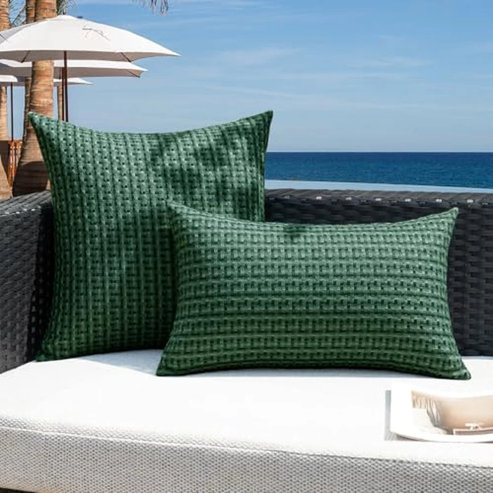 Kevin Textile Outdoor Waterproof Throw Pillow Covers Pack of 2 Farmhouse Decorative Cushion Covers for Garden Patio Tent Balcony Bench Couch Sofa 20x20 Inch, Dark Green by K KEVIN TEXTILE - Image 5