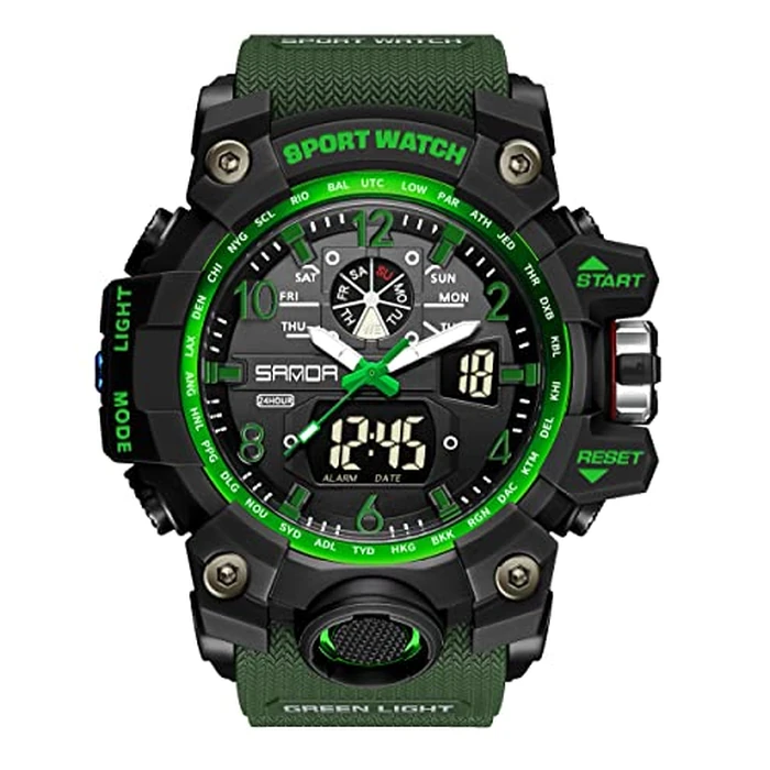 KXAITO Men's Watches Sports Outdoor Waterproof Military Watch Date Multi Function Tactics LED Face Alarm Stopwatch for Men 3169 (Green) by KXAITO - Used - Like New condition