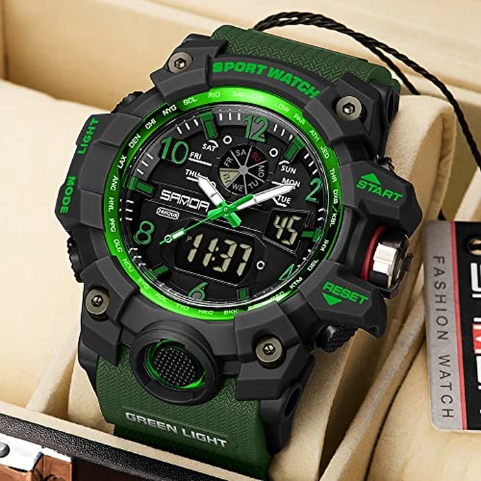 KXAITO Men's Watches Sports Outdoor Waterproof Military Watch Date Multi Function Tactics LED Face Alarm Stopwatch for Men 3169 (Green) by KXAITO - Image 3