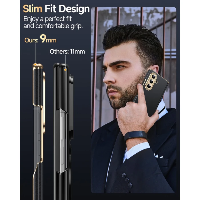 LeYi for Samsung Galaxy Z Fold 7 Case: [𝐍𝐨𝐭 𝐅𝐢𝐭 𝐆𝐚𝐥𝐚𝐱𝐲 𝐙 𝐅𝐨𝐥𝐝 𝟔], Samsung Fold 7 Case with High Classy Luxury Leather, Full Body Protective Drop-Proof, Slim Leather Cover, Black by LeYi - Image 4