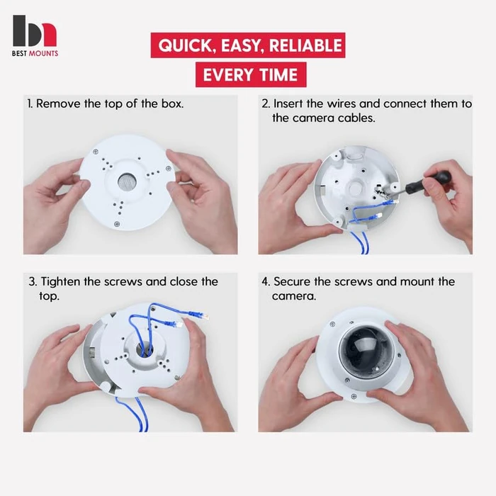 4 Pack PFA130-E Security Camera Junction Box (ABS) for Indoor & Outdoor Surveillance Camera - Security Camera Mount Bracket Waterproof Universal Camera Mount for Dome, Turret & Bullet Cameras (White) by Best Mounts - Image 3