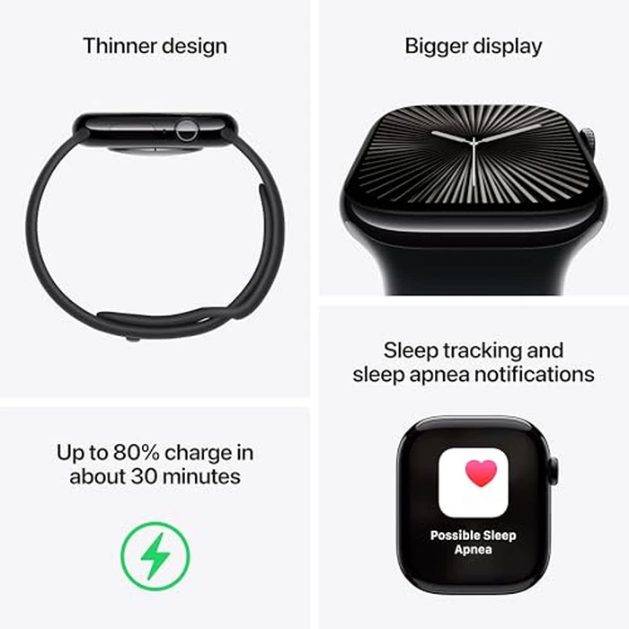 Apple Watch Series 10 [GPS 42mm case] Smartwatch with Jet Black Aluminum Case with Black Sport Band - S/M. Fitness Tracker, ECG App, Always-On Retina Display, Water Resistant by Apple - Image 4