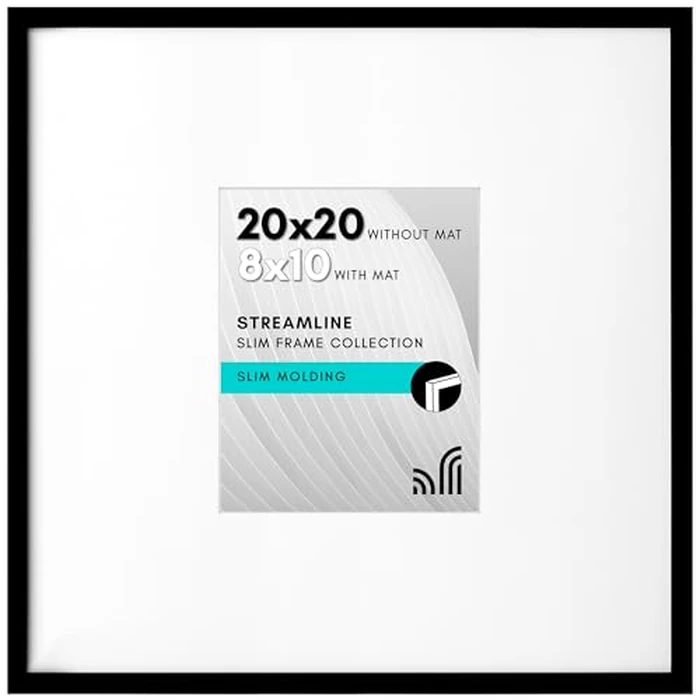 Americanflat 20x20 Picture Frame with Polished Plexiglass - Use as 8x10 Frame with Mat or Display 20x20 Photo Without Mat - Streamline Collection - Thin Border Square Frames for Wall Display - Black by Americanflat - Used - Acceptable condition - US$20.33