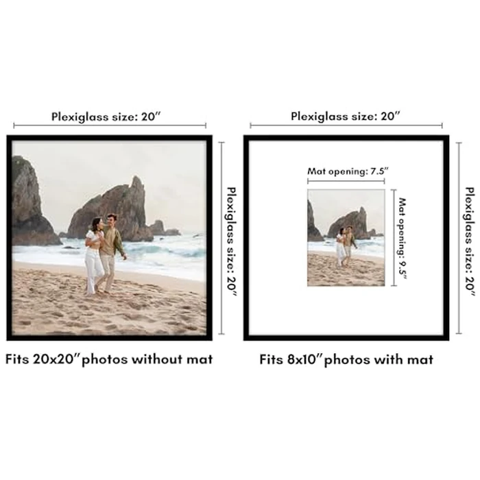 Americanflat 20x20 Picture Frame with Polished Plexiglass - Use as 8x10 Frame with Mat or Display 20x20 Photo Without Mat - Streamline Collection - Thin Border Square Frames for Wall Display - Black by Americanflat - Image 2